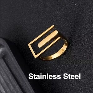 Geometric Gold Tone Stainless Steel Statement Ring Women Modern‎ Minimalist